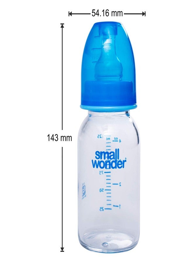 SMALL WONDER زجاجة رضاعة أطفال من زجاج البوروسيليكات من سمول وندر - 125 مل، عبوة من قطعة واحدة | خالية تمامًا من مادة BPA وحلمة سيليكون مضادة للمغص | رضاعة آمنة ومريحة للرضع، لون أزرق - Image 2