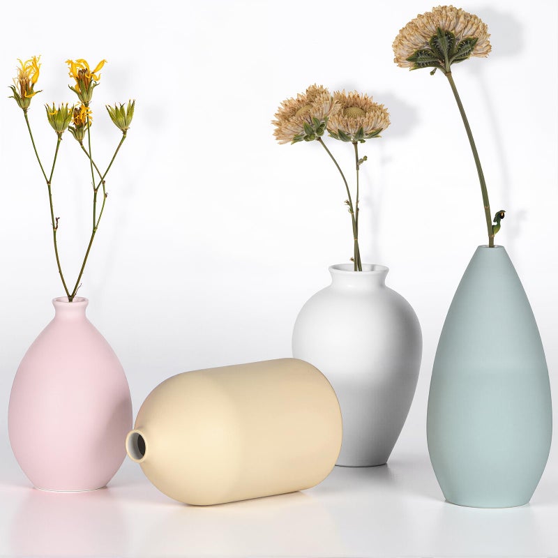Kmise Ceramic Vase Set of 4,Small Vases for Dried Flowers&Pampas Grass,Vase for Home Decor,Modern Farmhouse Decor,Morandi Color Ceramics Decoration for Centerpieces for Tables (Pink) - Image 2