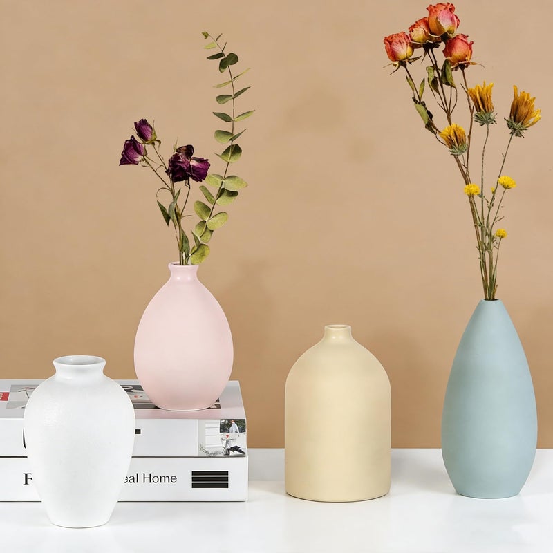 Kmise Ceramic Vase Set of 4,Small Vases for Dried Flowers&Pampas Grass,Vase for Home Decor,Modern Farmhouse Decor,Morandi Color Ceramics Decoration for Centerpieces for Tables (Pink) - Image 1
