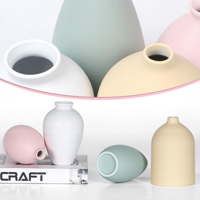 Kmise Ceramic Vase Set of 4,Small Vases for Dried Flowers&Pampas Grass,Vase for Home Decor,Modern Farmhouse Decor,Morandi Color Ceramics Decoration for Centerpieces for Tables (Pink) - Image 4