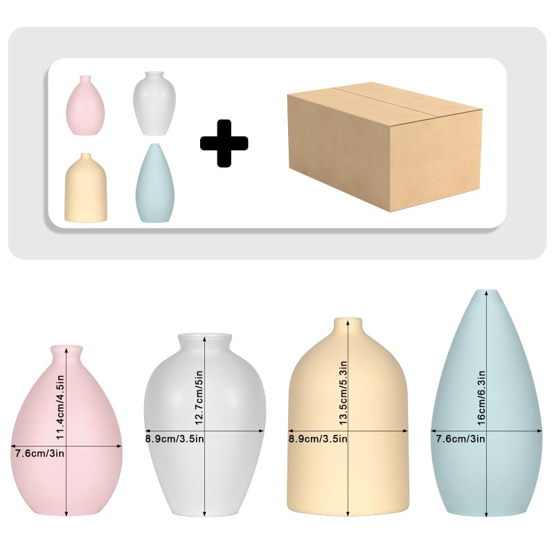 Kmise Ceramic Vase Set of 4,Small Vases for Dried Flowers&Pampas Grass,Vase for Home Decor,Modern Farmhouse Decor,Morandi Color Ceramics Decoration for Centerpieces for Tables (Pink) - Image 5