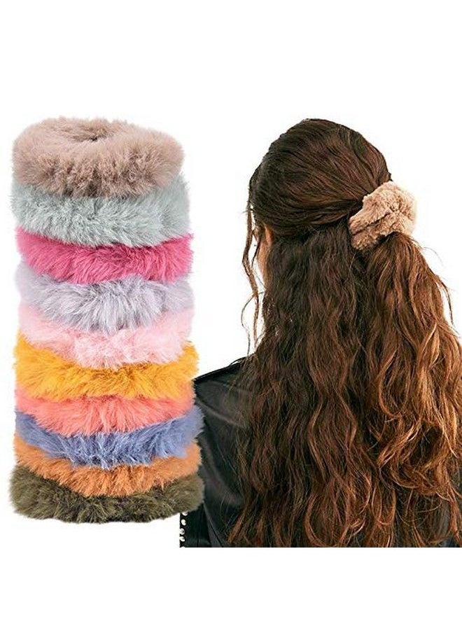 Fameza 12 Pcs Fur Hair Scrunchies Rabbit Fuzzy Furry Elastics Bobbles Hair Bands Scrunchy Hair Tie Ropes Ponytail Holder For Women Girls Hair Accessories  - Image 1