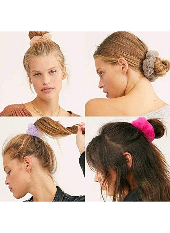 Fameza 12 Pcs Fur Hair Scrunchies Rabbit Fuzzy Furry Elastics Bobbles Hair Bands Scrunchy Hair Tie Ropes Ponytail Holder For Women Girls Hair Accessories  - Image 5