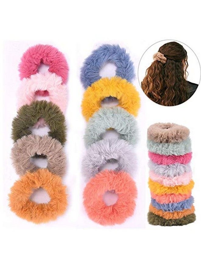 Fameza 12 Pcs Fur Hair Scrunchies Rabbit Fuzzy Furry Elastics Bobbles Hair Bands Scrunchy Hair Tie Ropes Ponytail Holder For Women Girls Hair Accessories  - Image 3