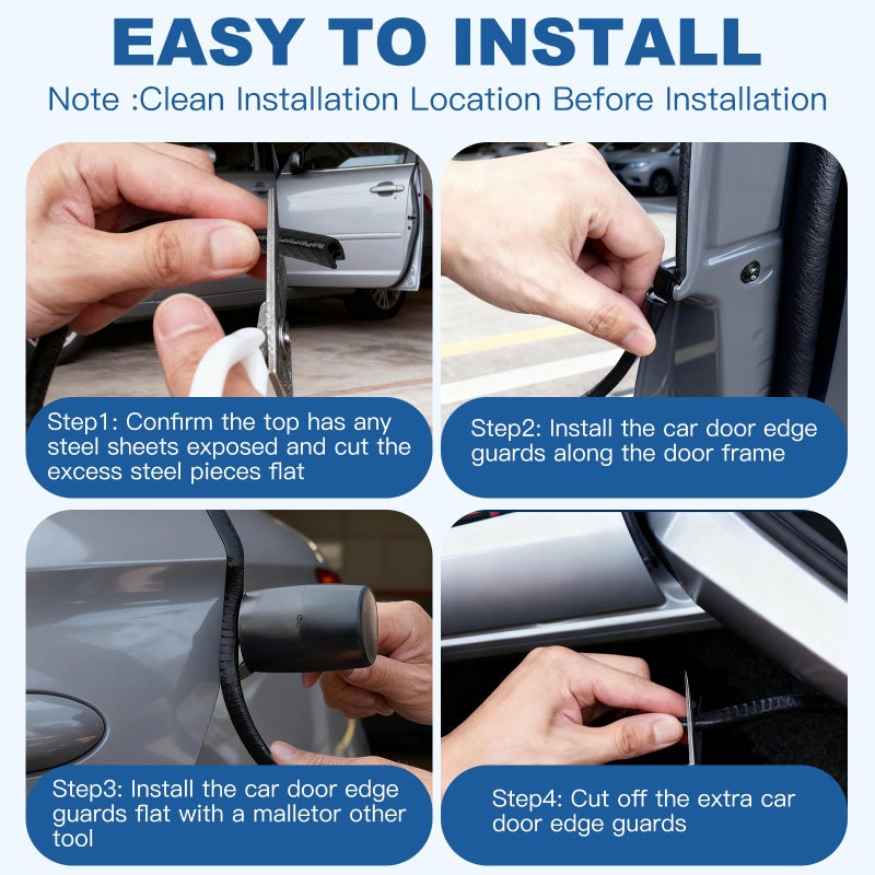 REGUICORP 20Ft (6.1m) Car Door Edge Guards, U-Shaped Black Car Door Protector, Automotive Door Entry Guard Fit for Most Vehicles, Built-in Metal Clips, No Need Adhesive, Easy to Cut - Image 4