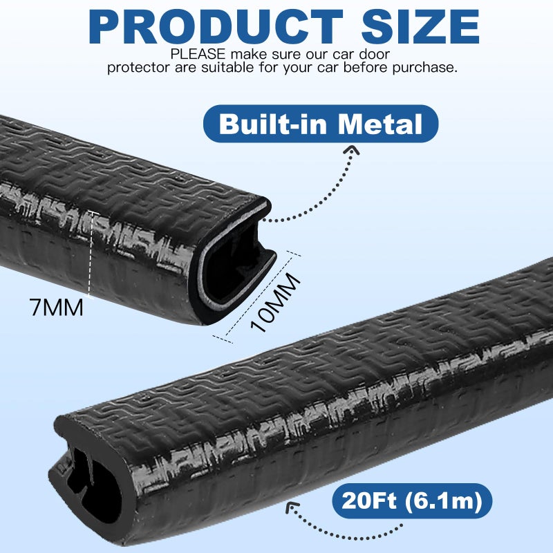 REGUICORP 20Ft (6.1m) Car Door Edge Guards, U-Shaped Black Car Door Protector, Automotive Door Entry Guard Fit for Most Vehicles, Built-in Metal Clips, No Need Adhesive, Easy to Cut - Image 2