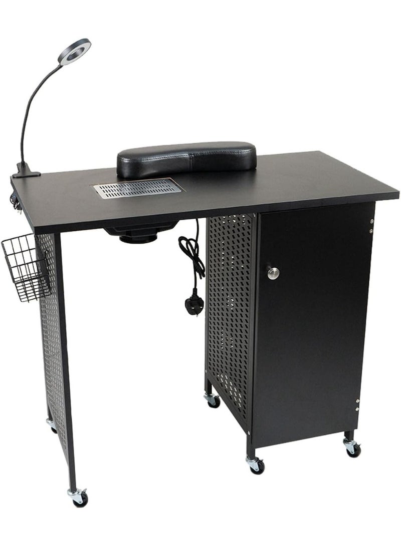 Meishida Manicure Nail Desk Table, Nail Beauty Salon Workstation with Dust Collector,4 Drawers Cabinet with Key,Lockable Casters,Side Basket,Clip-On LED Lamp,Wrist Rest,Steel Frame Nail Table - Black  - Image 1
