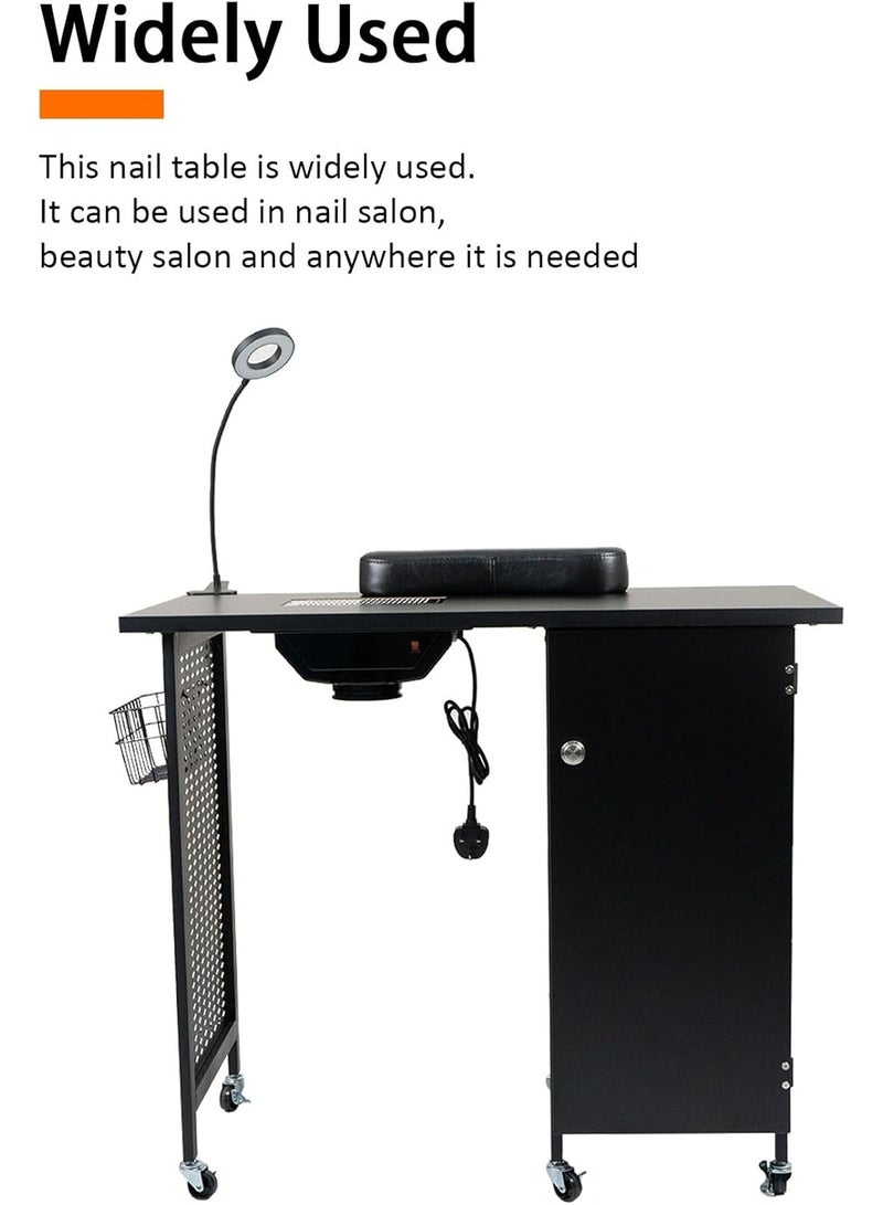 Meishida Manicure Nail Desk Table, Nail Beauty Salon Workstation with Dust Collector,4 Drawers Cabinet with Key,Lockable Casters,Side Basket,Clip-On LED Lamp,Wrist Rest,Steel Frame Nail Table - Black  - Image 4