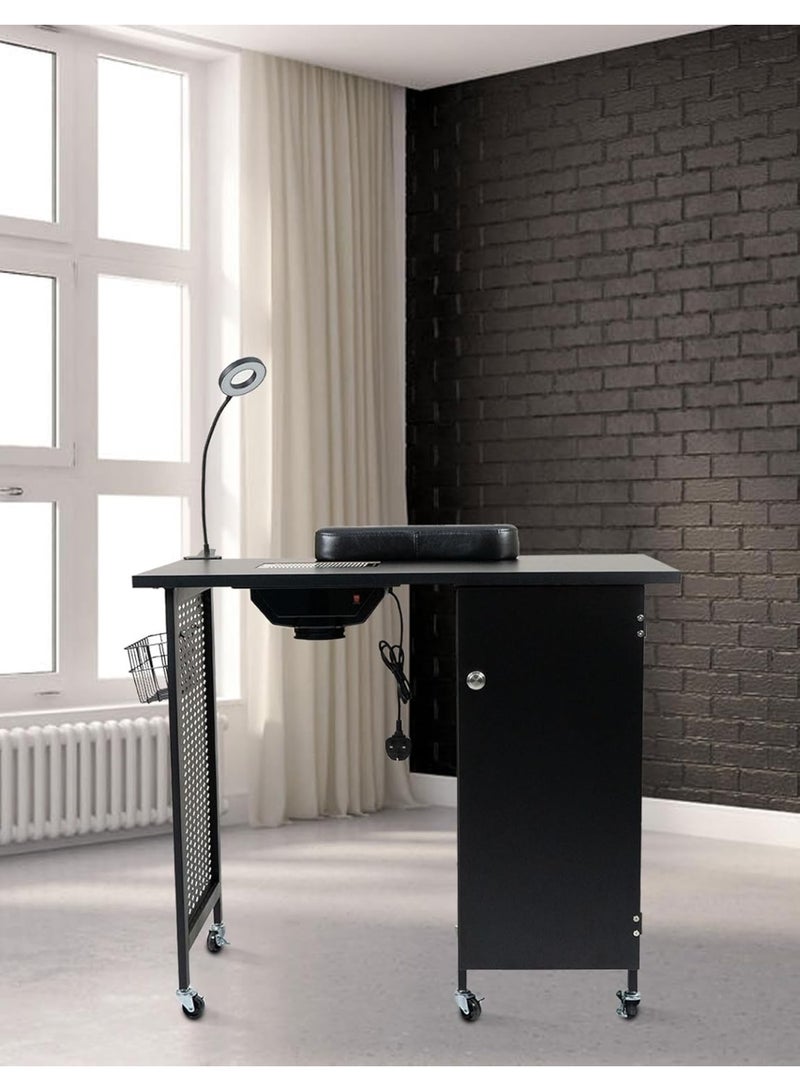 Meishida Manicure Nail Desk Table, Nail Beauty Salon Workstation with Dust Collector,4 Drawers Cabinet with Key,Lockable Casters,Side Basket,Clip-On LED Lamp,Wrist Rest,Steel Frame Nail Table - Black  - Image 5