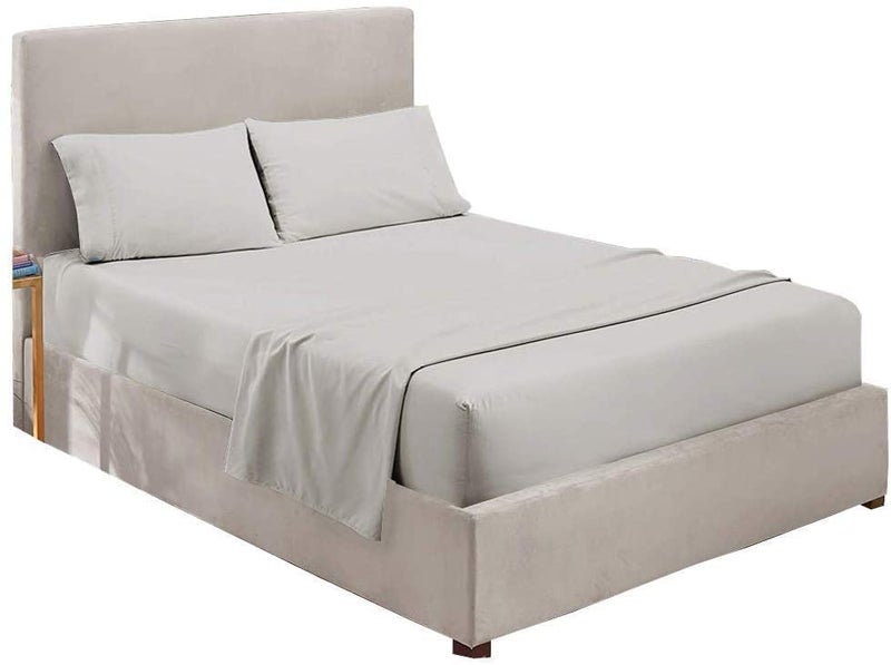 Edenwald 400 TC Bed Sheet Single Size Light Grey Solid Flat Sheet with 1 Pillow Cover - Image 2