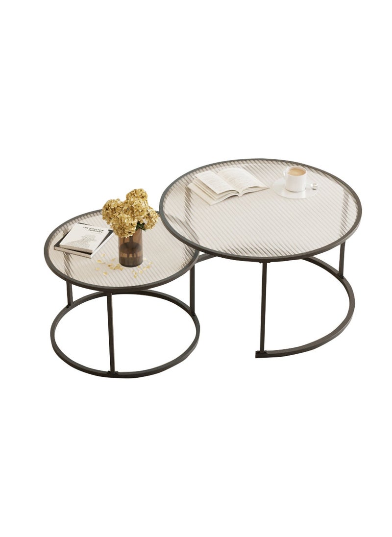 Sharpdo Coffee Tables End Tables with Creative Transparent Glass Desktop 2 Round Nesting Table Set for Living Room 60x60x45cm and 45x45x40cm - Image 2