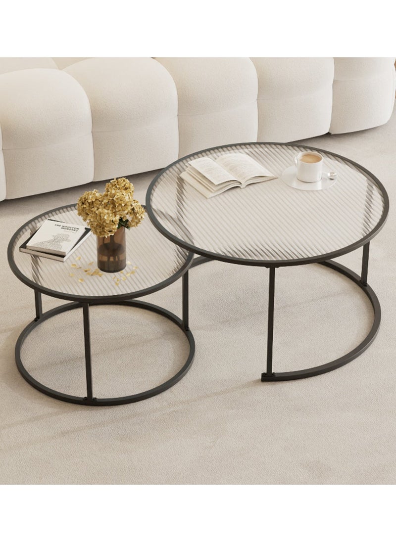 Sharpdo Coffee Tables End Tables with Creative Transparent Glass Desktop 2 Round Nesting Table Set for Living Room 60x60x45cm and 45x45x40cm - Image 5