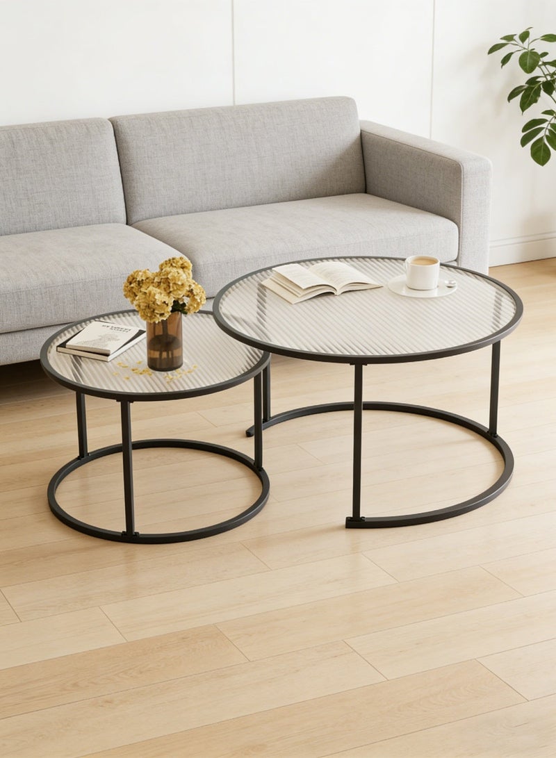 Sharpdo Coffee Tables End Tables with Creative Transparent Glass Desktop 2 Round Nesting Table Set for Living Room 60x60x45cm and 45x45x40cm - Image 4