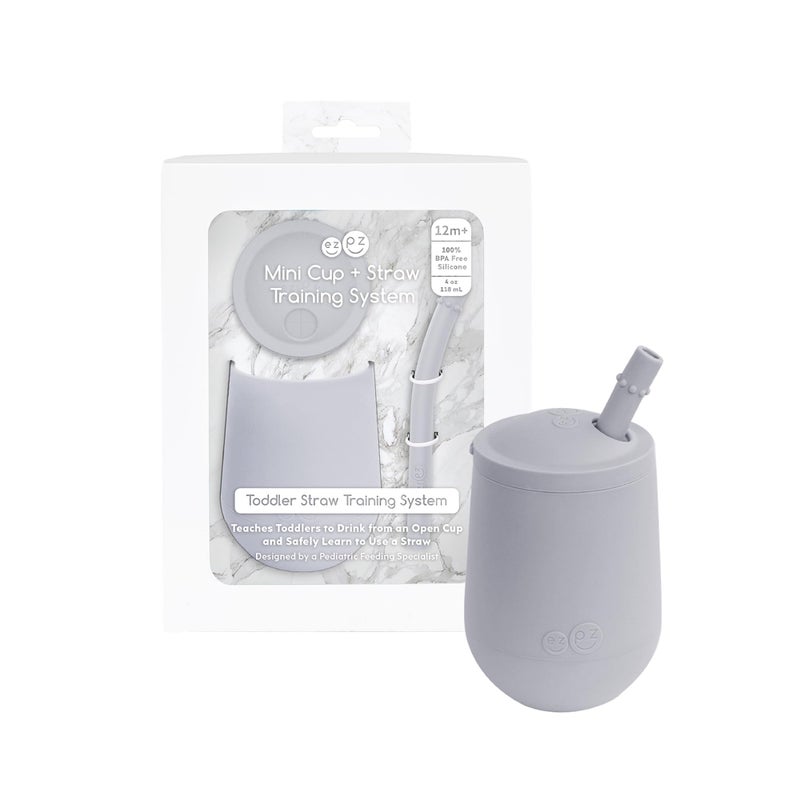 ezpz Mini Cup Straw Training System 9 Months Pewter 100 Silicone Training Cup for Infants Toddlers Designed by a Pediatric Feeding Specialist