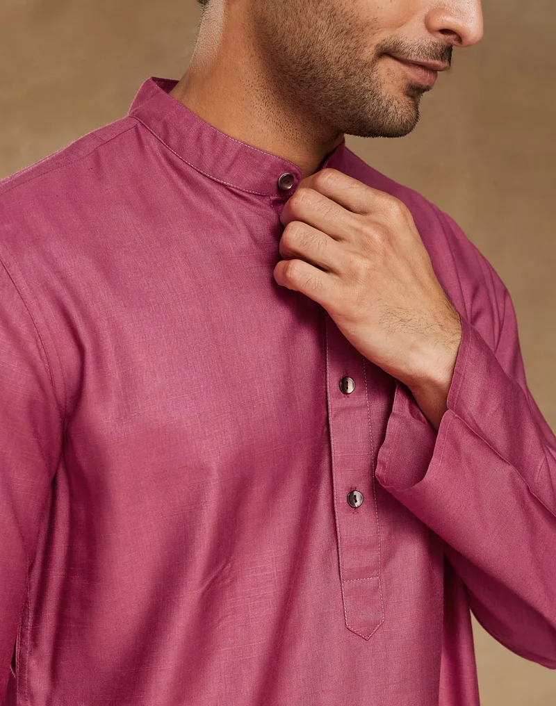 Fabindia Pink Viscose Silk Slim Fit Long Kurta