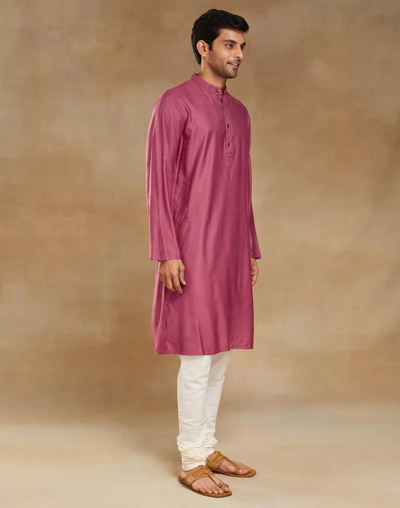 Fabindia Pink Viscose Silk Slim Fit Long Kurta