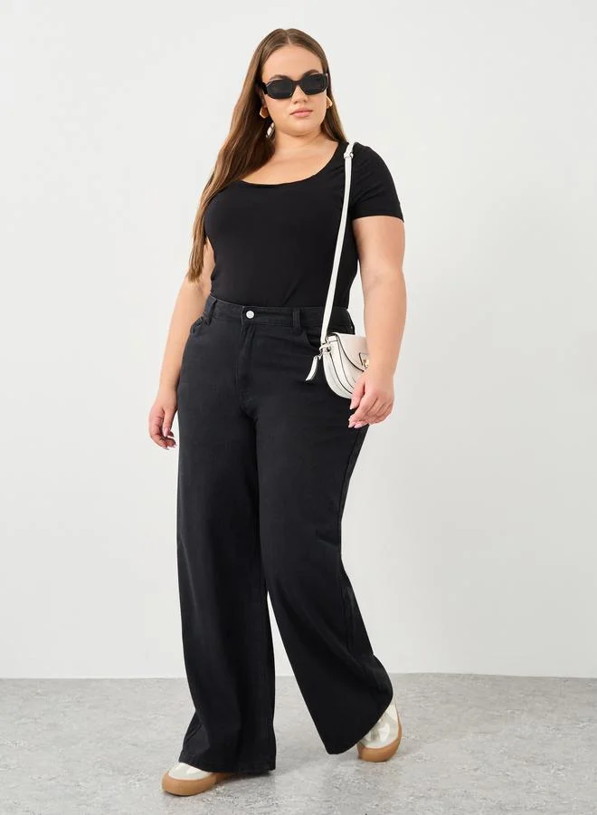 Styli Styli Plus High Rise Loose Fit Jeans