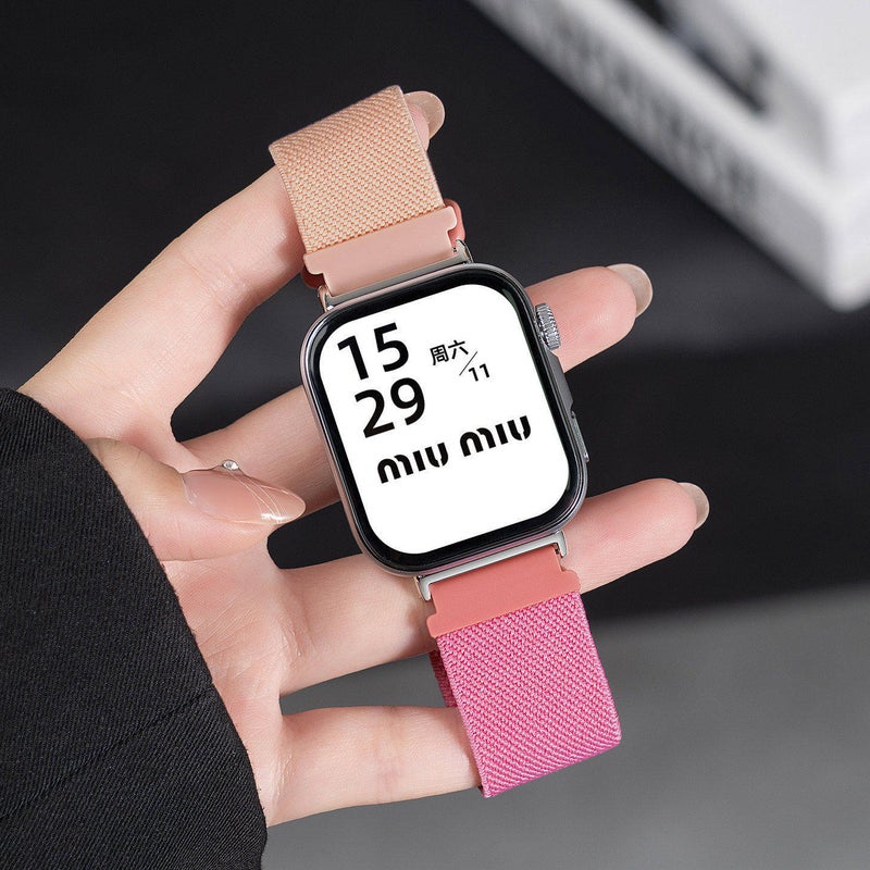 سوار ساعة ذكية سوار نايلون حلقي متوافق مع Samsung Galaxy Watch 7 Classic بملاءمة قابلة للتعديل وحزام بديل للاستخدام اليومي باللون وردي قابل للتعديل - NOVA - Image 1