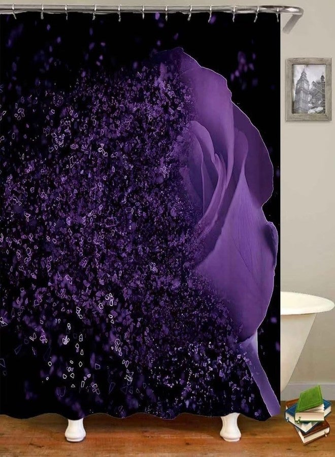 Yddsky Purple Rose 4 Pcs Shower Curtain Sets Non-Slip Rugs Bath Mat Toilet Cover U Shaped Mat Black Purple Shower Curtain with 12 Hooks Red Rose Valen - Image 2