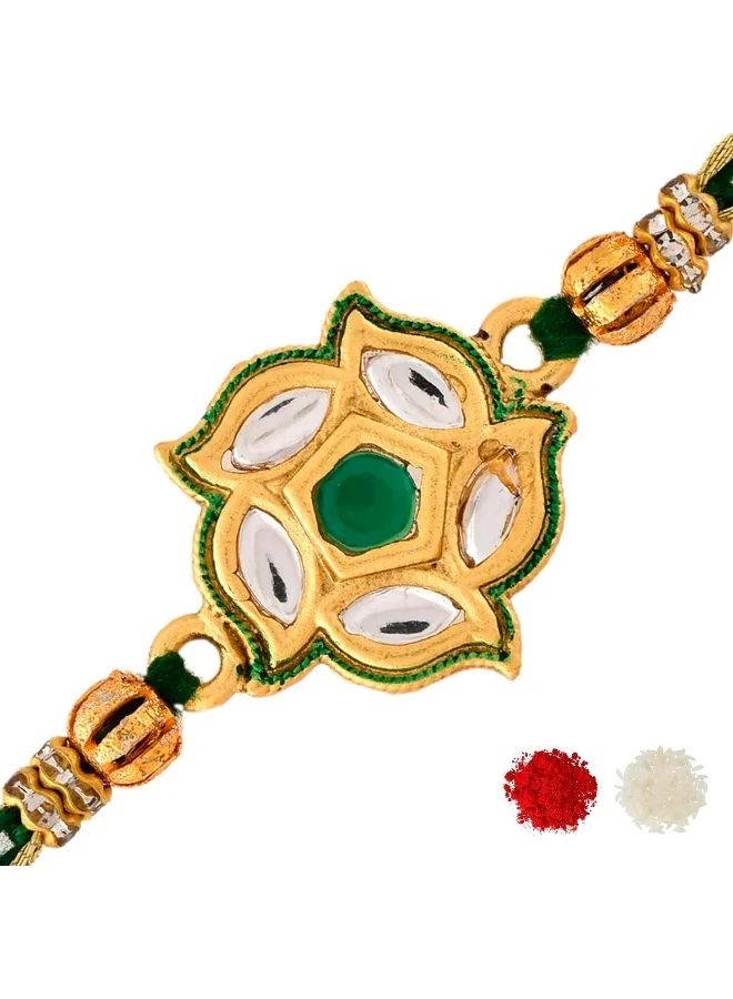 VOYLLA Green Gems Studded Ethnic Thread Rakhi
