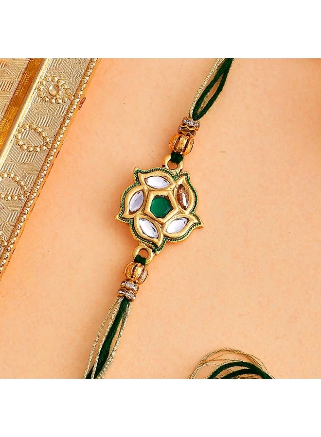VOYLLA Green Gems Studded Ethnic Thread Rakhi