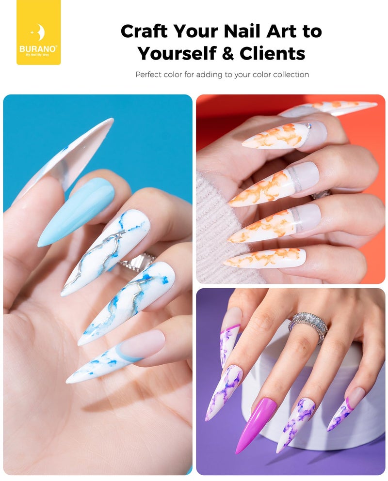 BURANO Marble Nail Gel Polish, Blooming Gel Nail Polish Glitter Effect Nail Marble Effect for Nails Art Set 8 Colors Fall Winter (Marbley, 7.3ml) - Image 2