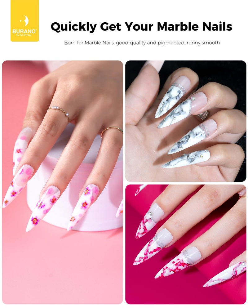 BURANO Marble Nail Gel Polish, Blooming Gel Nail Polish Glitter Effect Nail Marble Effect for Nails Art Set 8 Colors Fall Winter (Marbley, 7.3ml) - Image 3