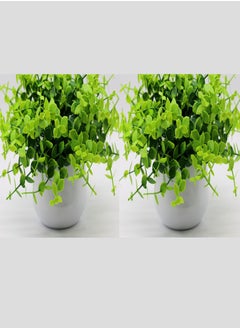 Generic 2 Pack Mini Artificial Plants in Pot,Small Fake Lush Green Plants,Faux Botanical Decor for Indoor Home Office Desktop Bookshelf Decoration  - Image 1