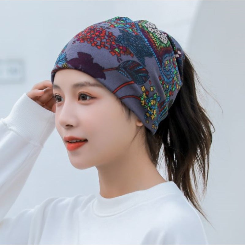 Versatile Autumn Winter Twist Scarf Cap No. 13 gray sunflower 