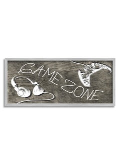 Stupell Industries Zone Phrase Music Headset Video Game Controller, Designed By Daphne Polselli Gray Framed Wall Art, 24 X 10, White  - Image 1