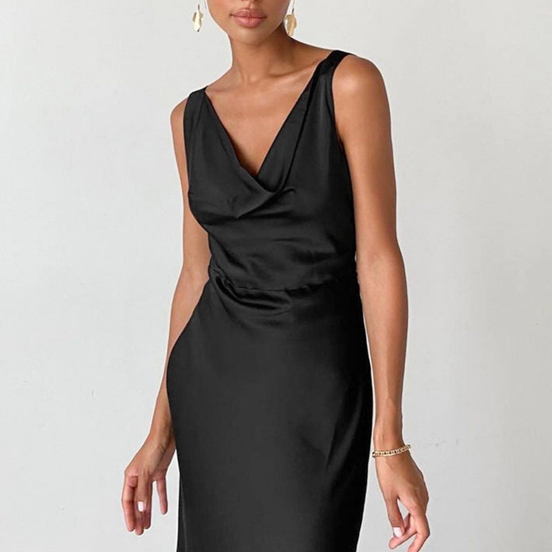 Black Satin Cowl Neck Bodycon Maxi Dress - Image 4