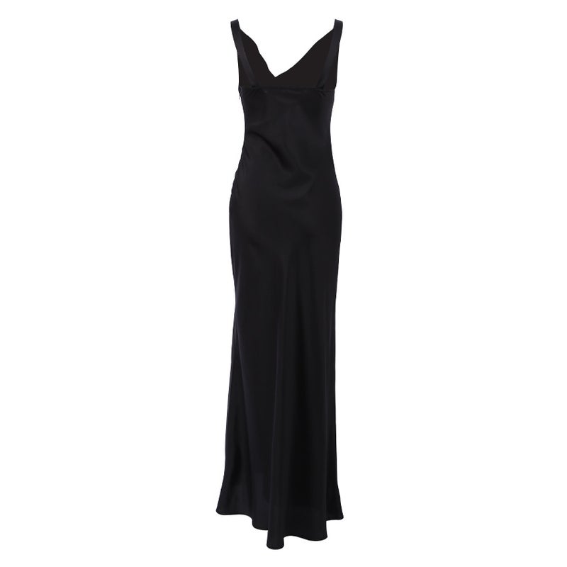 Black Satin Cowl Neck Bodycon Maxi Dress - Image 5
