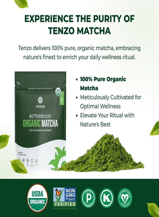 Tenzo Tea مسحوق شاي ماتشا الأخضر من تينزو - درجة ممتازة عضوية معتمدة من وزارة الزراعة الأمريكية - شاي ماتشا ياباني أصيل - مسحوق لاتيه - بيتربوست (1.06 أونصة) - Image 3