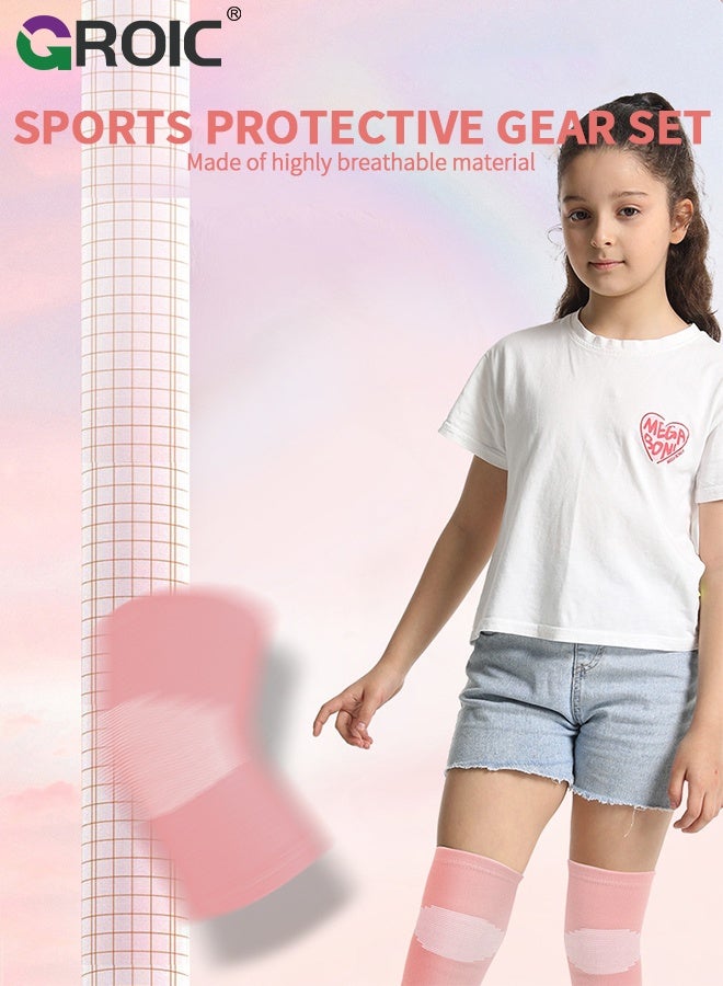 GROIC 8 Pcs Elbow And Knee Sleeves for Kids, Kids Protective Gear Set, Toddler Knee Elbow Ankle Wrist Support Braces, Ankle Pads and Wrist Pads for Volleyball Basketball Football Cycling Sports - Pink - Image 2