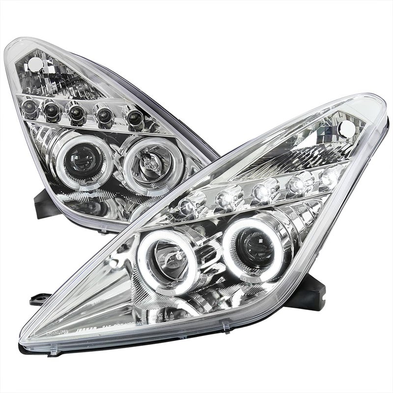 SPECD TUNING Chrome LED Dual Halo Projector Headlights Compatible with 20002005 Toyota Celica Left Right Pair Headlamps Assembly