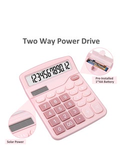 Excefore 2 Pack Solar Battery Calculators, Standard Functional Desktop Calculators, 12 Digit Extra Large LCD Display, Suitable for Office, Home, School (Blue, Pink)  - Image 2