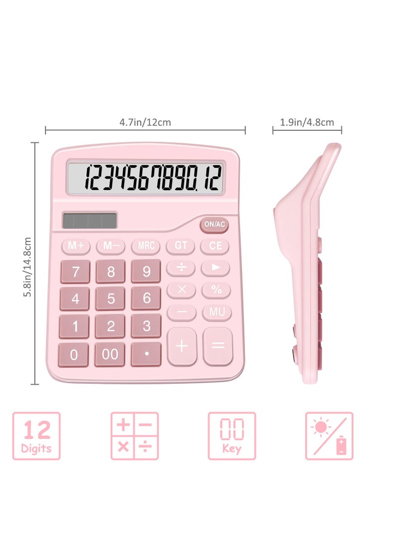 Excefore - 2 Pack Solar Battery Calculators, Standard Functional Desktop Calculators, 12 Digit Extra Large LCD Display, Suitable for Office, Home, School (Blue, Pink) - Image 1