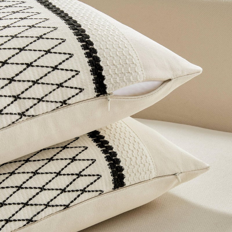 ZeeMart 2 Packs Cotton Boho Lumbar Throw Pillow Covers 12x20 Inch Grid Black  Soft Farmhouse Decorative Couch Pillow Cases Black Cushion Covers for Sofa Bed Living Room Home Decor - Image 3