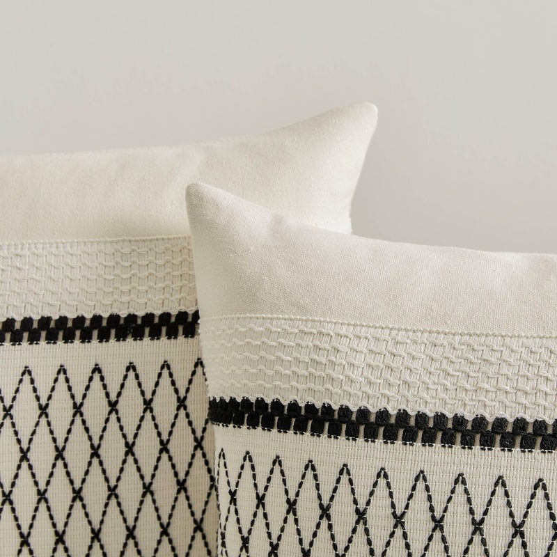ZeeMart 2 Packs Cotton Boho Lumbar Throw Pillow Covers 12x20 Inch Grid Black  Soft Farmhouse Decorative Couch Pillow Cases Black Cushion Covers for Sofa Bed Living Room Home Decor - Image 2