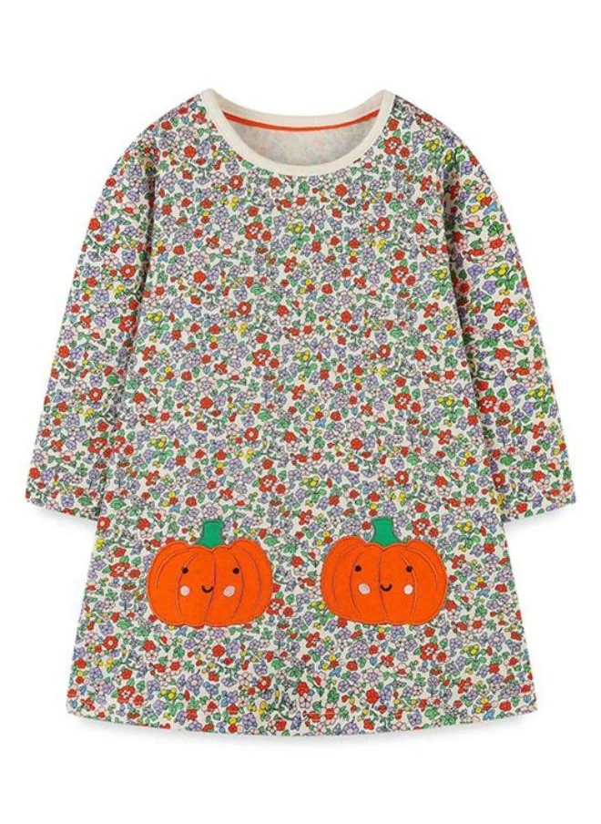 YUNIQEE Grey A-Line Crew Neck Printed Dress