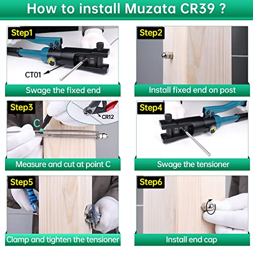 Muzata 60 Pack 1/8" Cable Railing Hardware Kit Hand Swage Threaded Stud Tensioner for 4x4 2x2 Wood Metal Post T316 Stainless Steel Deck Cable Railing System CR39 - Image 4