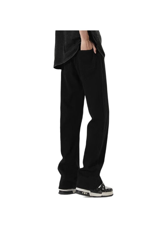 Swamp Area Vintage Jeans For Men, Spring And Summer High Street American Style Straight Loose Slightly Flared Knife Pants K002 Black M - Image 3