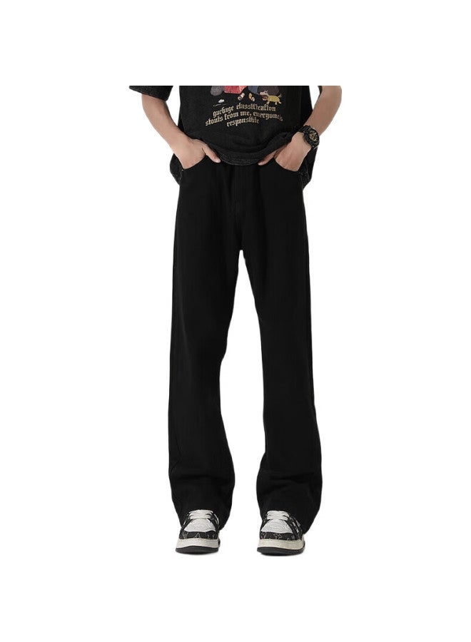 Swamp Area Vintage Jeans For Men, Spring And Summer High Street American Style Straight Loose Slightly Flared Knife Pants K002 Black M - Image 2