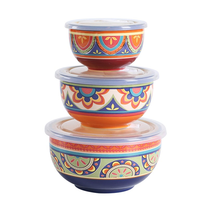 Bico Bico Tunisian Ceramic Bowl with Air Tight Lid Set of 327oz 18oz 9oz each Prep bowls Food Storage Bowl for Salad Snacks Fruits Microwave and Dishwasher Safe 
