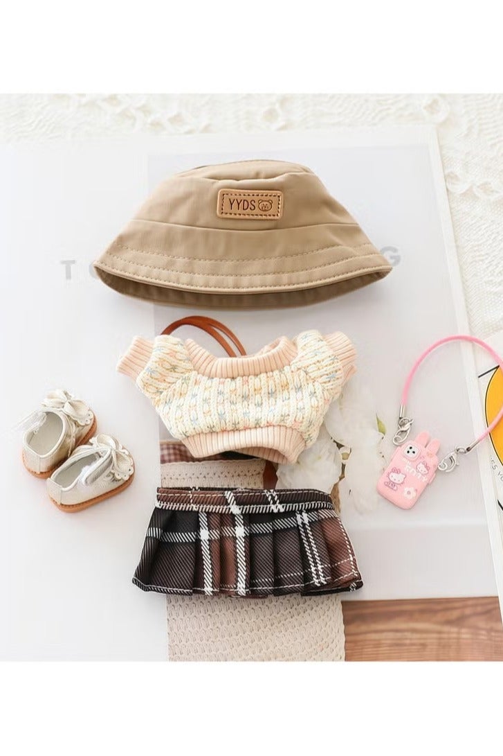 Bukela 17cm Doll Clothes Set (No Doll), 5 Pieces Dress Outfit Set for 6.7inch Doll Suit, Fashion Chic Hat & Clothes Accessories for 1st/2nd/3rd Gen Doll Play & Display Brown - Image 2