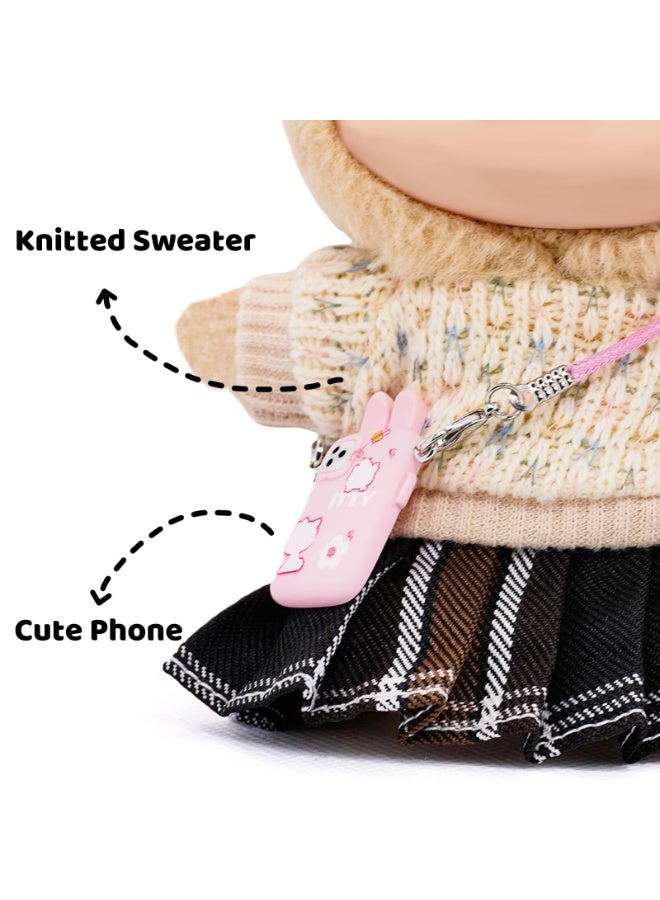 Bukela 17cm Doll Clothes Set (No Doll), 5 Pieces Dress Outfit Set for 6.7inch Doll Suit, Fashion Chic Hat & Clothes Accessories for 1st/2nd/3rd Gen Doll Play & Display Brown - Image 4