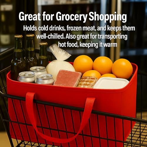 musbus 2-Pack XL-Large Insulated Grocery Shopping Bags, Red, Reusable, Heavy Duty, Zipped Zipper,Collapsible,Tote,Cooler,Groceries,for car,Recycled Material Warm Foldable Bag… - Image 2