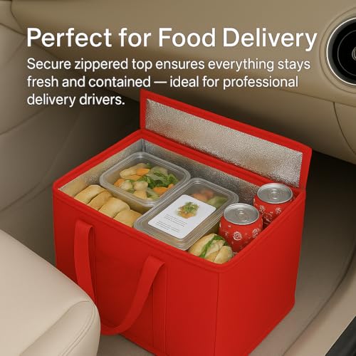 musbus 2-Pack XL-Large Insulated Grocery Shopping Bags, Red, Reusable, Heavy Duty, Zipped Zipper,Collapsible,Tote,Cooler,Groceries,for car,Recycled Material Warm Foldable Bag… - Image 4