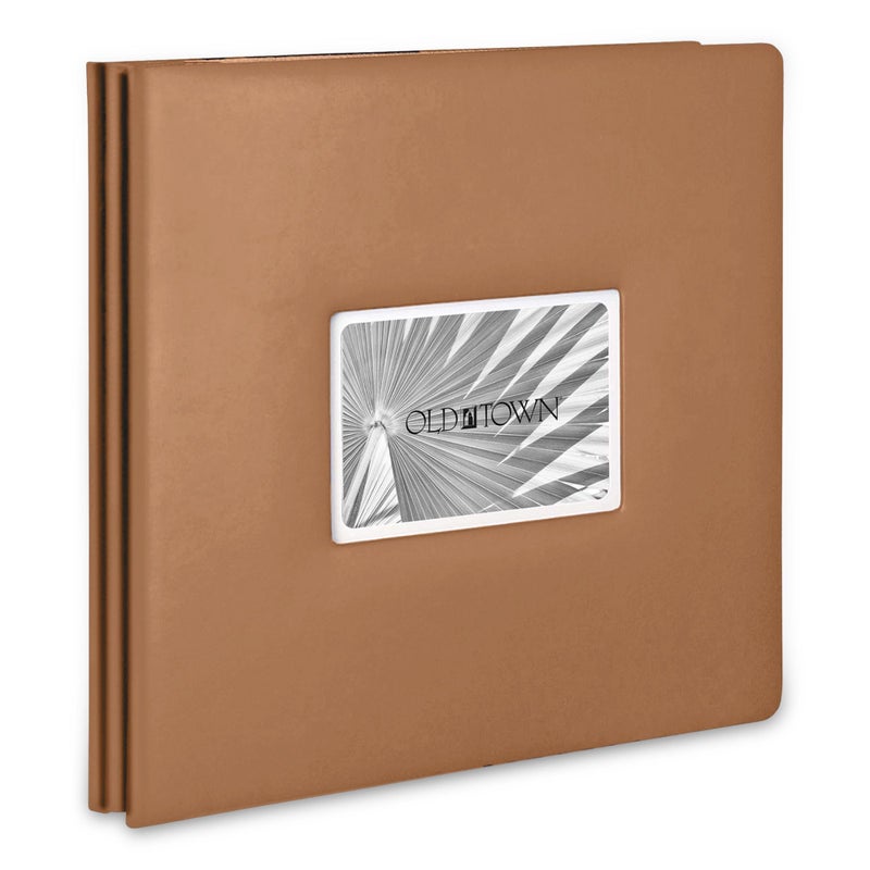 Old Town Bonded Leather Photo Album, Large Leather Scrapbook, Expandable Scrapbook Album 12x12 Double-Sided White Paper Pages and Optically Clear Pockets, Faux Suede Lining, Caramel - Image 1
