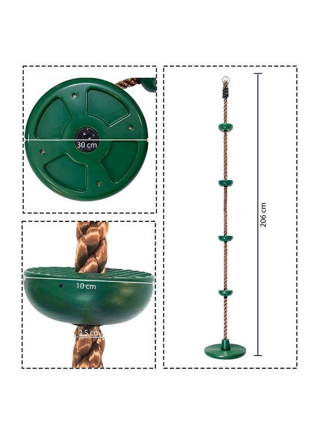 Toy Park Climbing Rope Tree Swing with Platforms and Hanging Disc Swings Seat, Outdoor Backyard Playground Swingset Accessories with 78" with Carabiner (Green) - Image 3